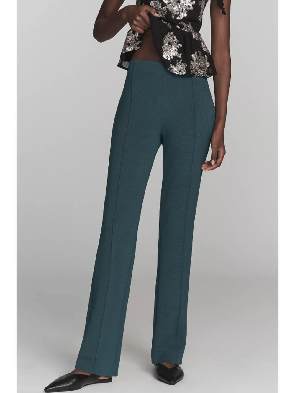 Poppy Kick-Flare Full-Length Pull-On Pants by Maeve Petrol Green  L